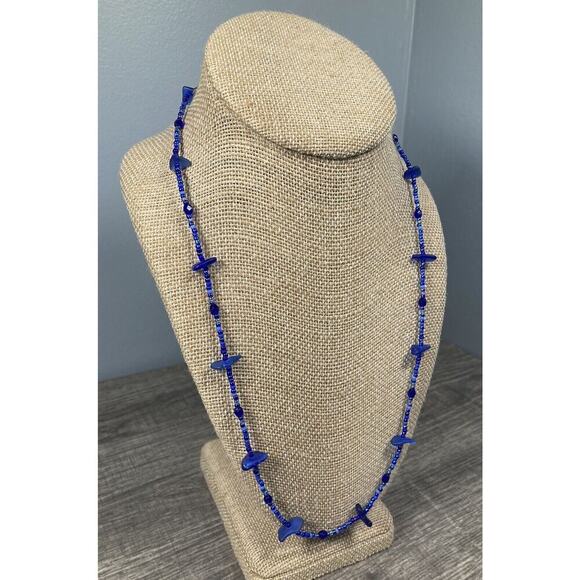 Vintage Handmade Cobalt Blue Natural Sea Glass Beach Necklace 23” Sterling 925 - Picture 2 of 7